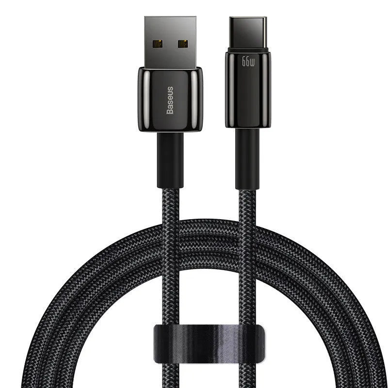 Baseus USB-A to USB-C fast charging cable for Android phones, available in 1m or 2m length.
