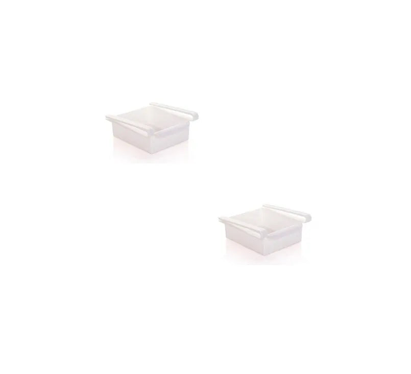 Hanging plastic refrigerator storage rack with drawer compartments and clapboard design for kitchen organisation