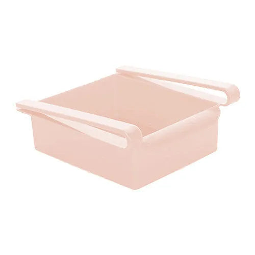Hanging plastic refrigerator storage rack with drawer compartments and clapboard design for kitchen organisation