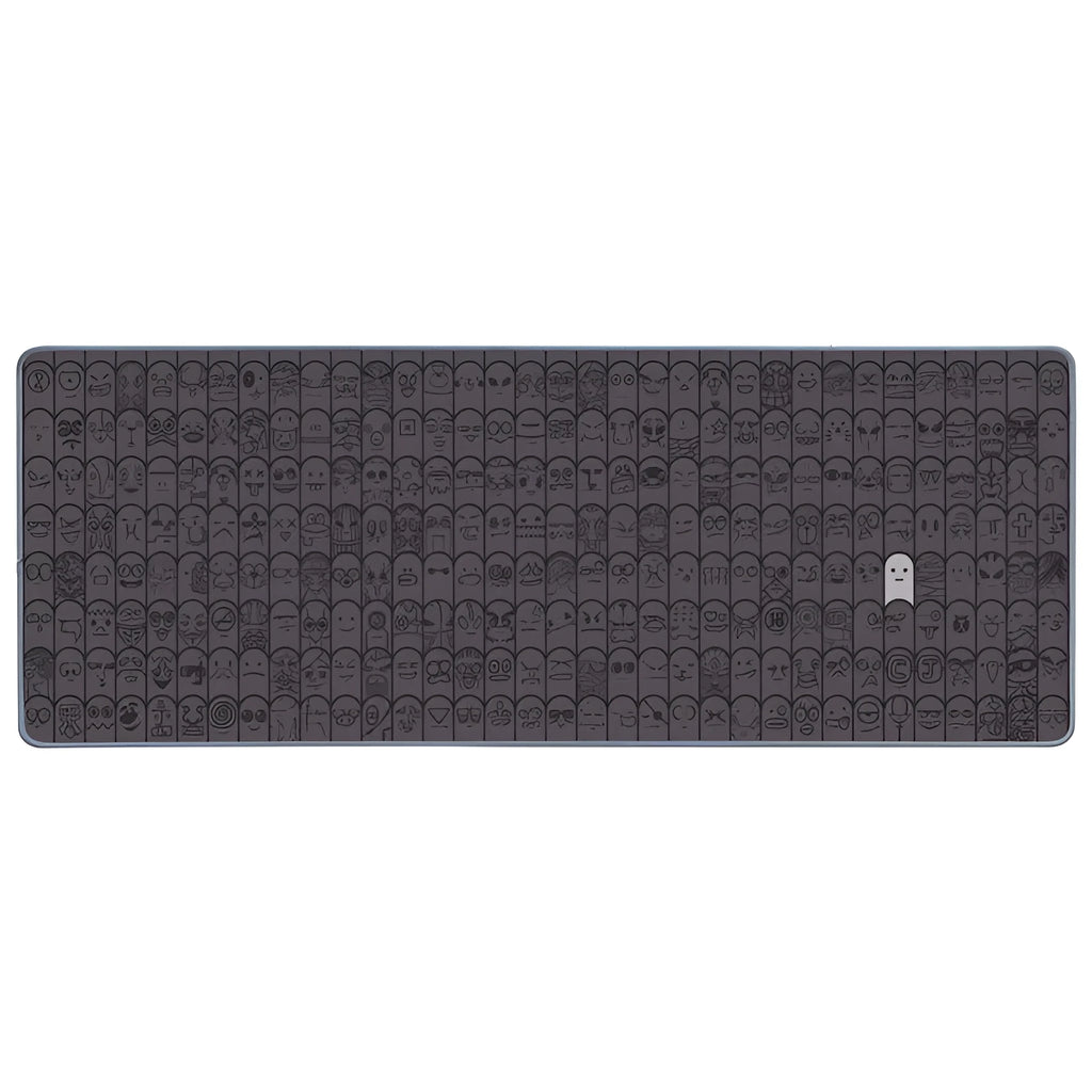 Grey cloth mousepad with wrist support sticker on a wooden desk