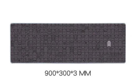 Grey cloth mousepad with wrist support sticker on a wooden desk