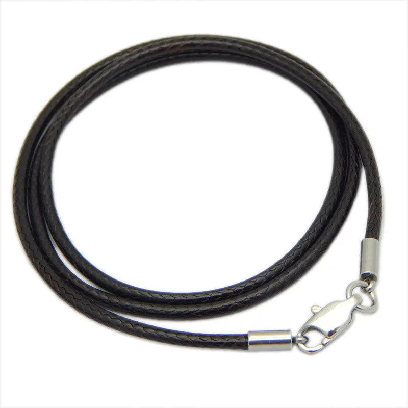Adjustable crystal pendant necklace with stainless steel buckle on black wax rope