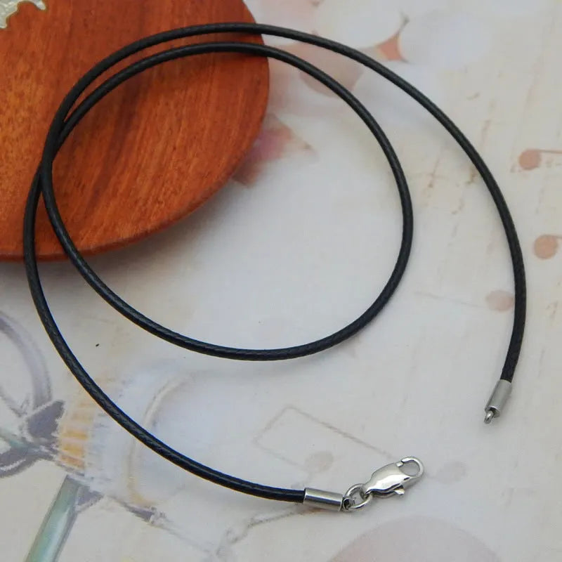 Adjustable crystal pendant necklace with stainless steel buckle on black wax rope