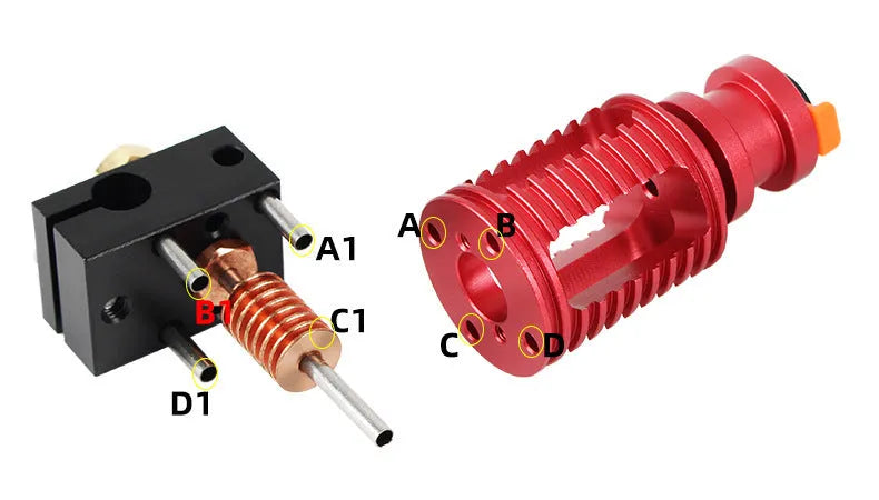 Upgraded Seal extruder with orange buckle, Dragon Hotend ultra-precision head, and six brass nozzles for 3D printer
