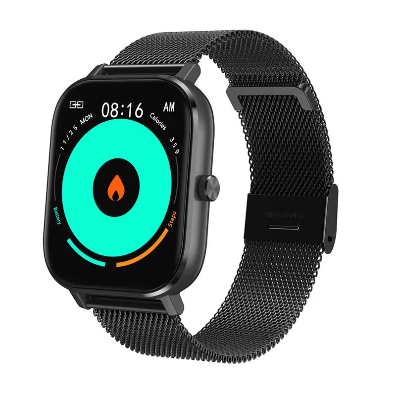 DT35 smart watch with colour screen and black silicone strap on wrist