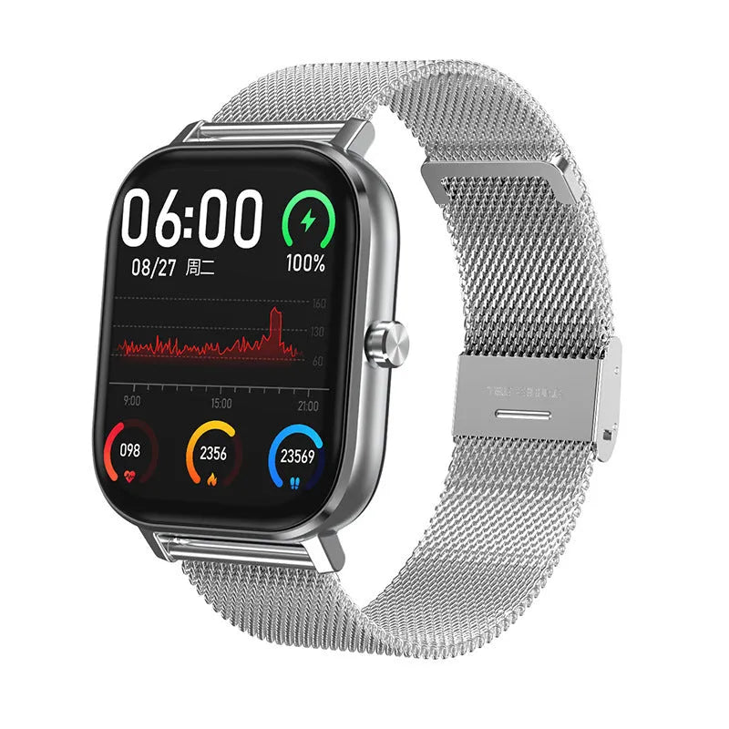 DT35 smart watch with colour screen and black silicone strap on wrist