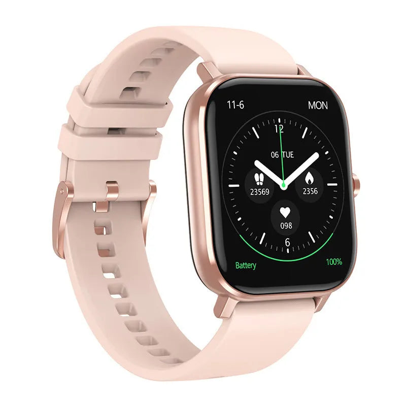 DT35 smart watch with colour screen and black silicone strap on wrist