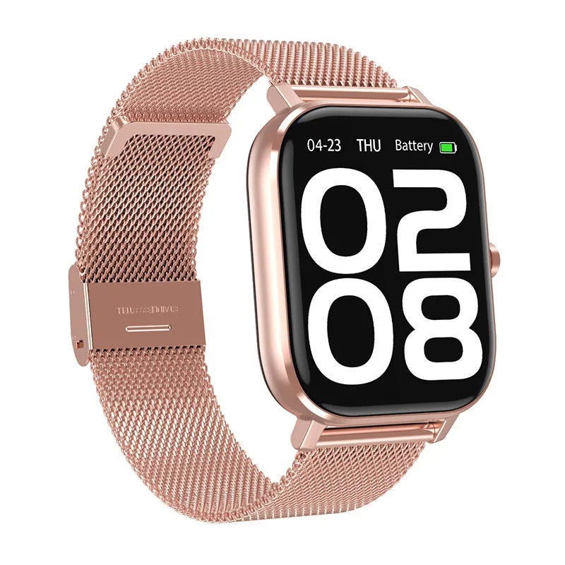 DT35 smart watch with colour screen and black silicone strap on wrist