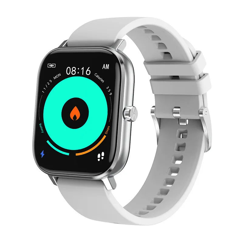 DT35 smart watch with colour screen and black silicone strap on wrist
