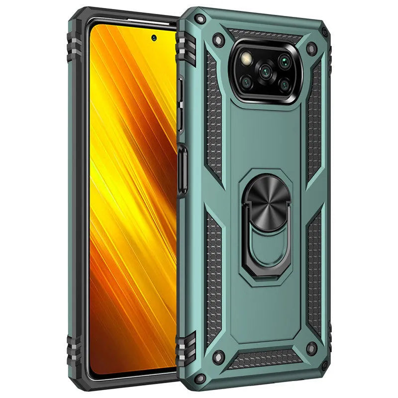 Black Xiaomi Pocophone Poco X3 NFC shockproof protective hard case with TPU+PC+zinc alloy construction.