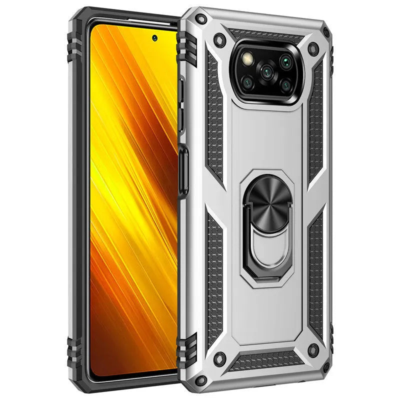 Black Xiaomi Pocophone Poco X3 NFC shockproof protective hard case with TPU+PC+zinc alloy construction.