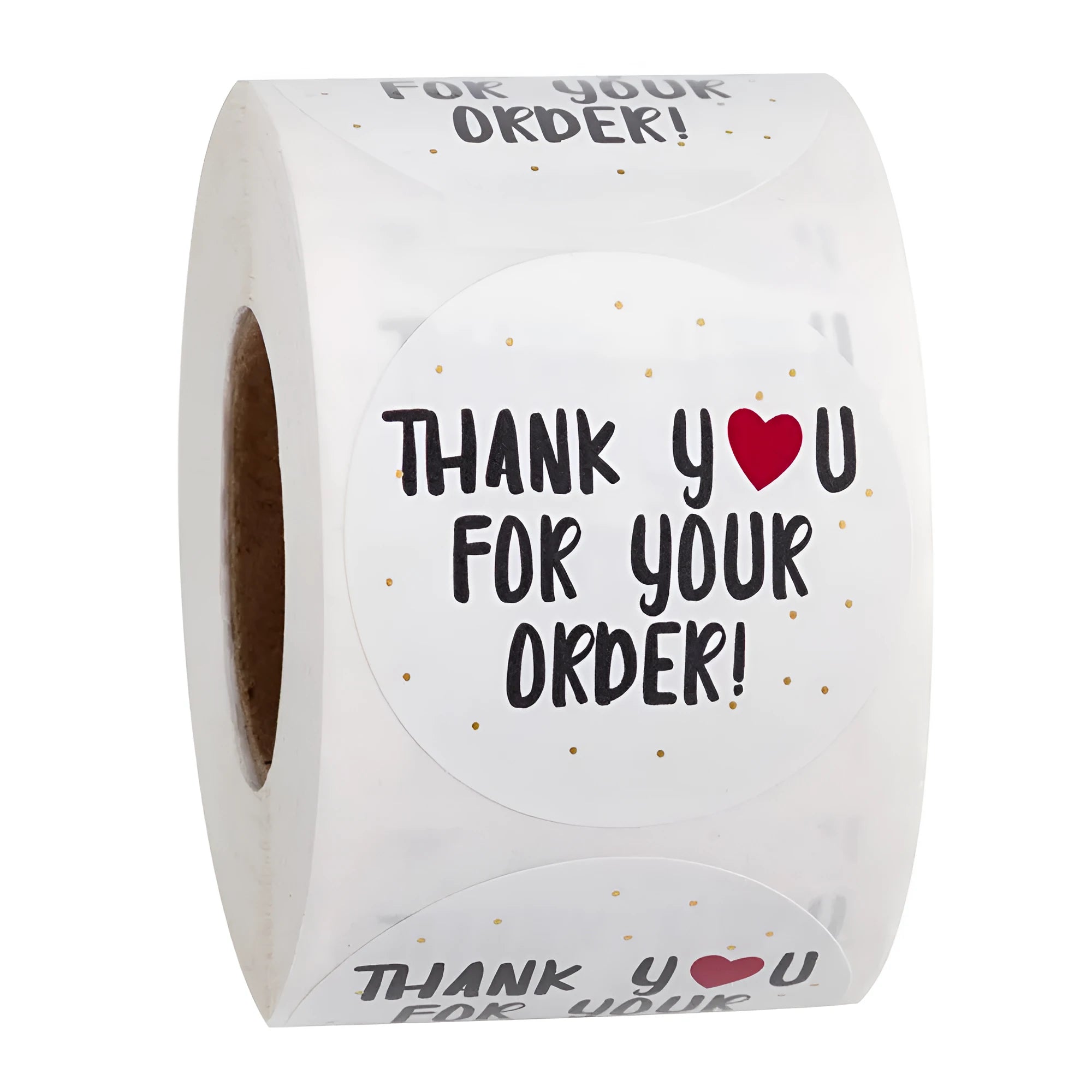 Round white thank you for ordering sticker, 2.5cm, copper plate paper, 500 pieces per roll