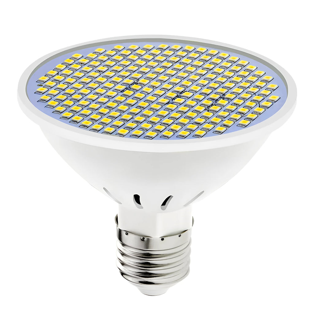 E27 screw base LED light bulb showing cool white and warm white colour options.