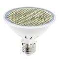 E27 screw base LED light bulb showing cool white and warm white colour options.