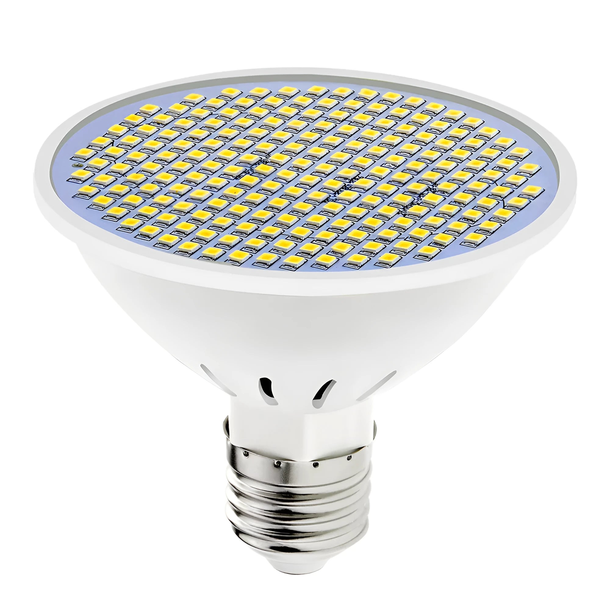 E27 screw base LED light bulb showing cool white and warm white colour options.