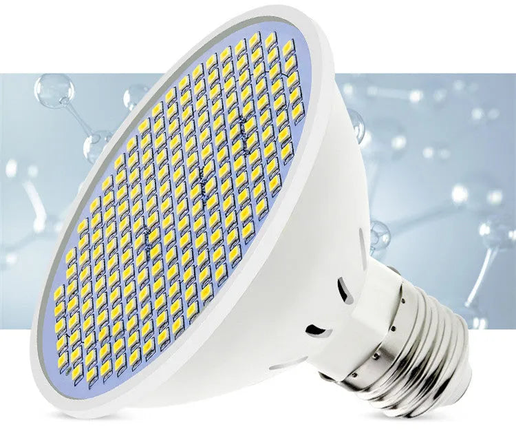 E27 screw base LED light bulb showing cool white and warm white colour options.