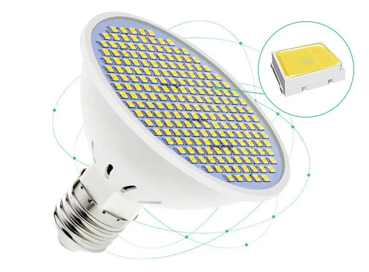 E27 screw base LED light bulb showing cool white and warm white colour options.