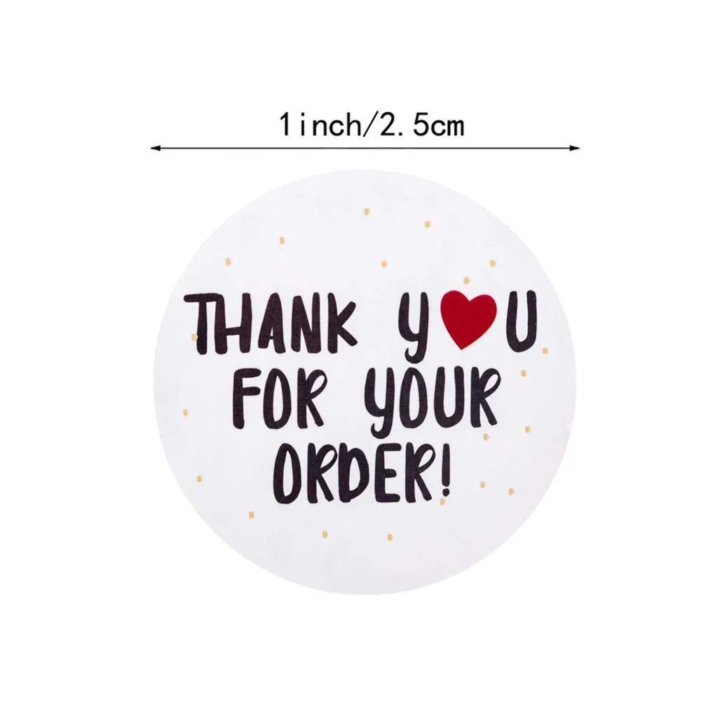 Round white thank you for ordering sticker, 2.5cm, copper plate paper, 500 pieces per roll