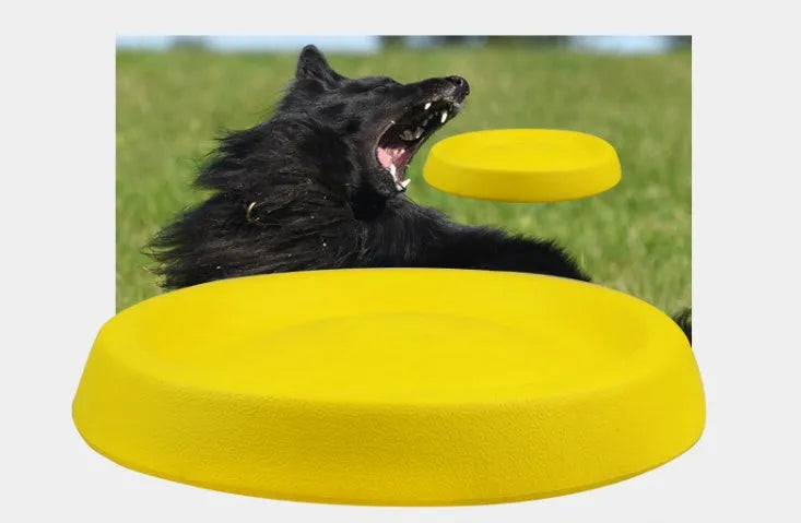 Yellow EVA plastic dog throwing toy weighing 70 grams for play and training