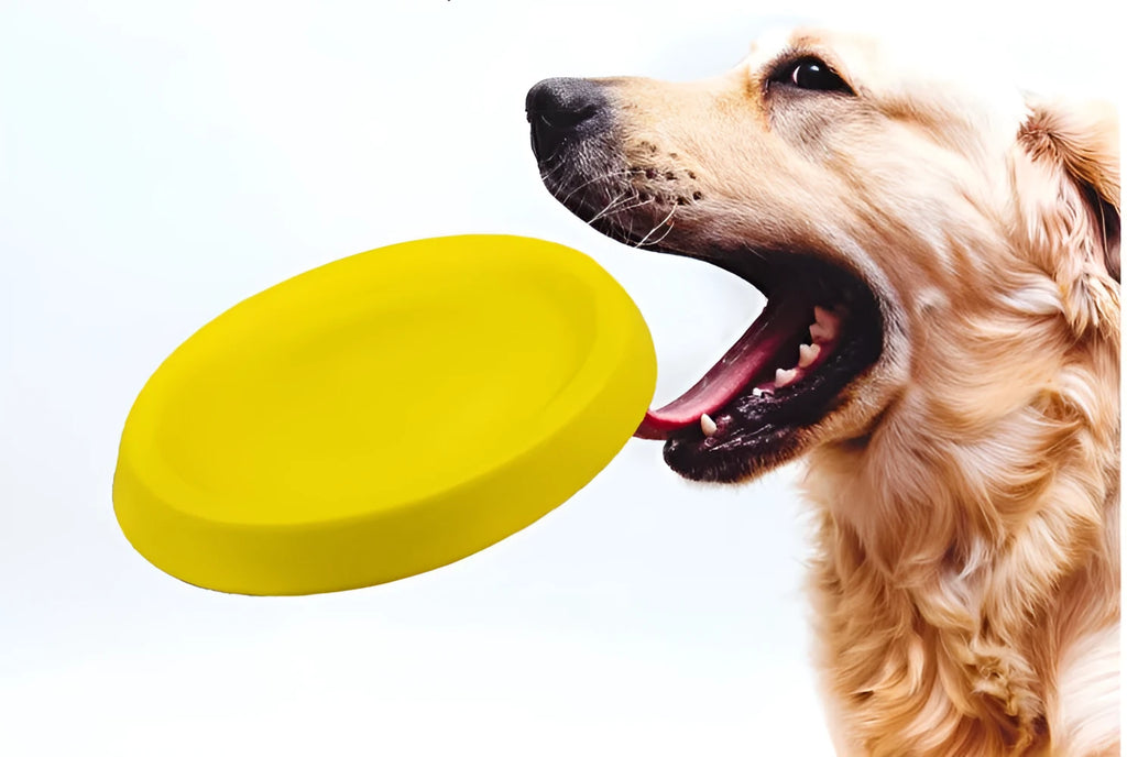 Yellow EVA plastic dog throwing toy weighing 70 grams for play and training