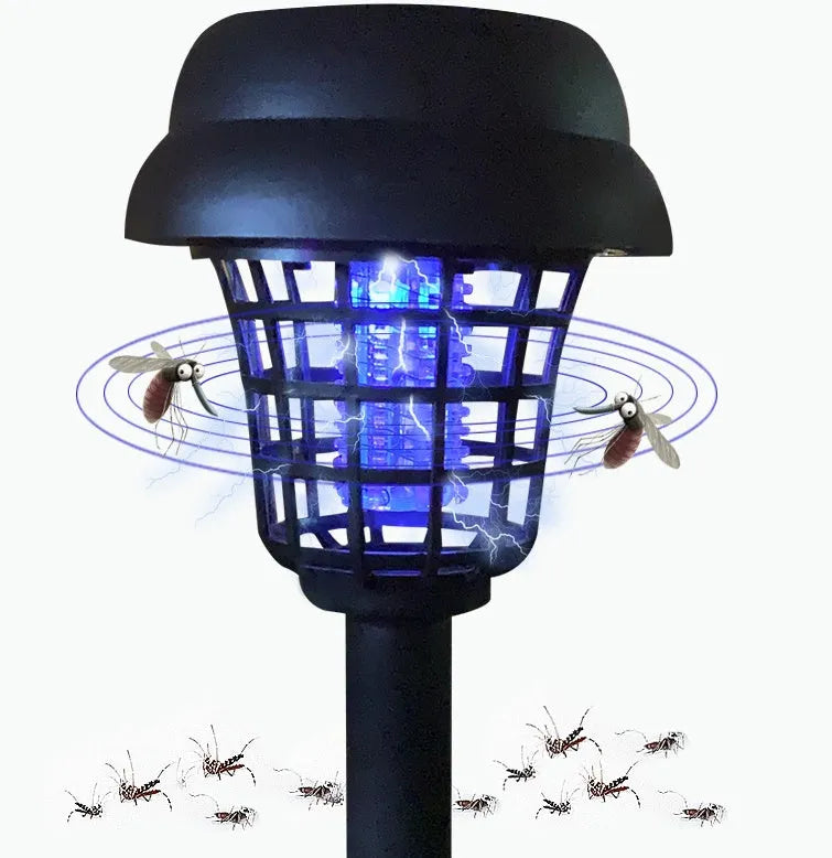 Solar mosquito killer lamp with white and purple LED lights for outdoor insect control