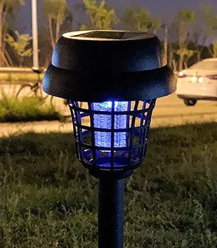 Solar mosquito killer lamp with white and purple LED lights for outdoor insect control