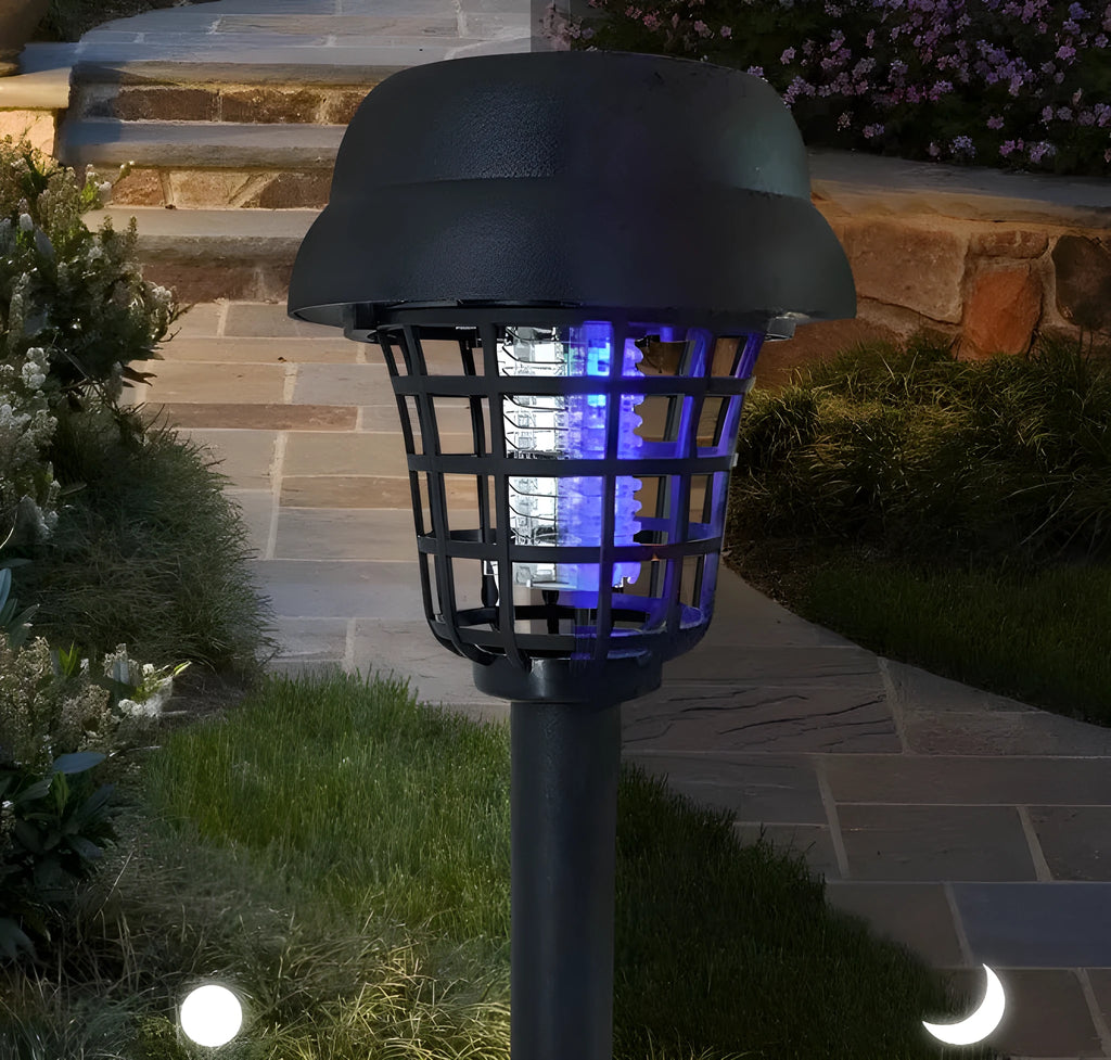 Solar mosquito killer lamp with white and purple LED lights for outdoor insect control