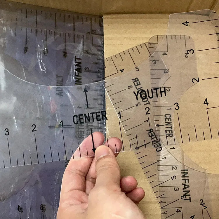 PVC spot T-shirt guide ruler alignment tool set of four pieces in assorted colours