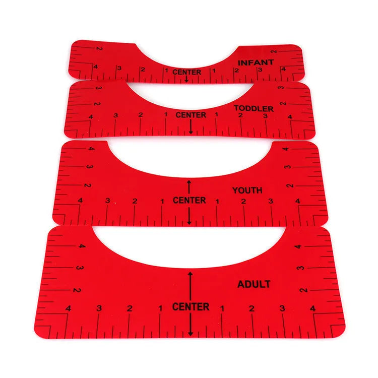 PVC spot T-shirt guide ruler alignment tool set of four pieces in assorted colours