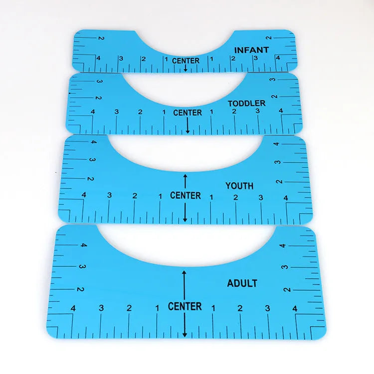 PVC spot T-shirt guide ruler alignment tool set of four pieces in assorted colours