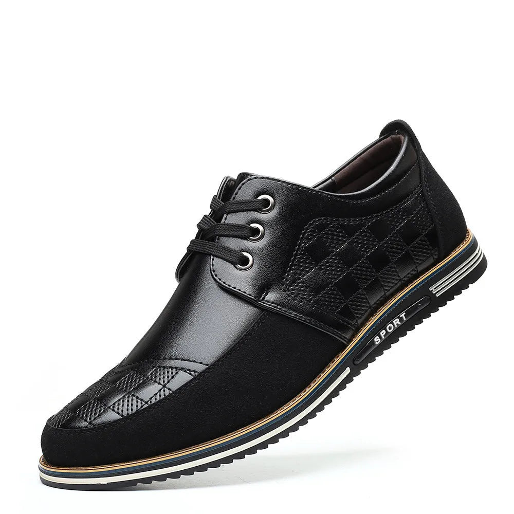 Men's casual hiking shoes with synthetic leather upper and lace-up front tie in black colour option
