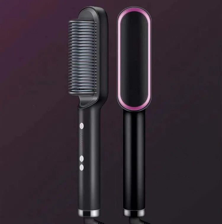Red dual-purpose hair straightener and curling tong with tourmaline ceramic plates