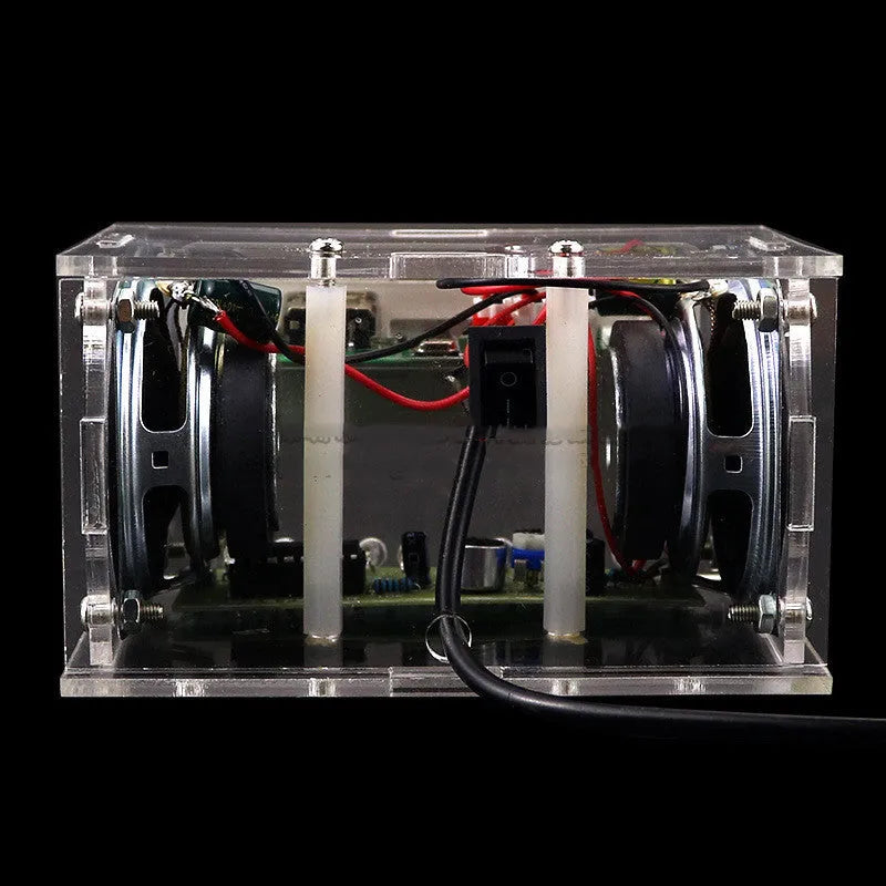 DIY Bluetooth speaker assembly kit with electronic components and transparent acrylic housing