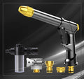 Aluminium alloy telescopic garden hose with water spray gun in extended position.