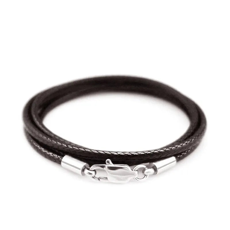 Adjustable crystal pendant necklace with stainless steel buckle on black wax rope