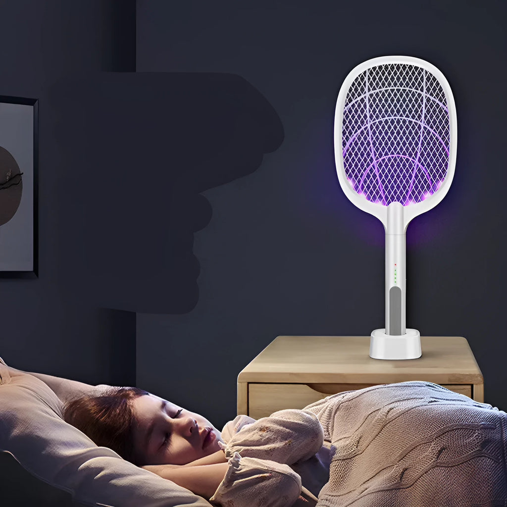 Rechargeable electric mosquito swatter with USB charging cable and 3000V grid for insect control