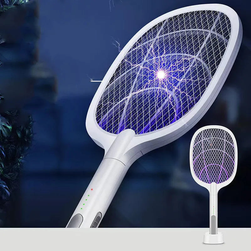 Rechargeable electric mosquito swatter with USB charging cable and 3000V grid for insect control