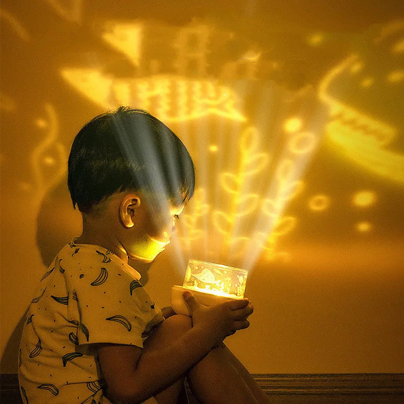 Rotatable star projector night light with astronaut bear slide projection and USB charging cable