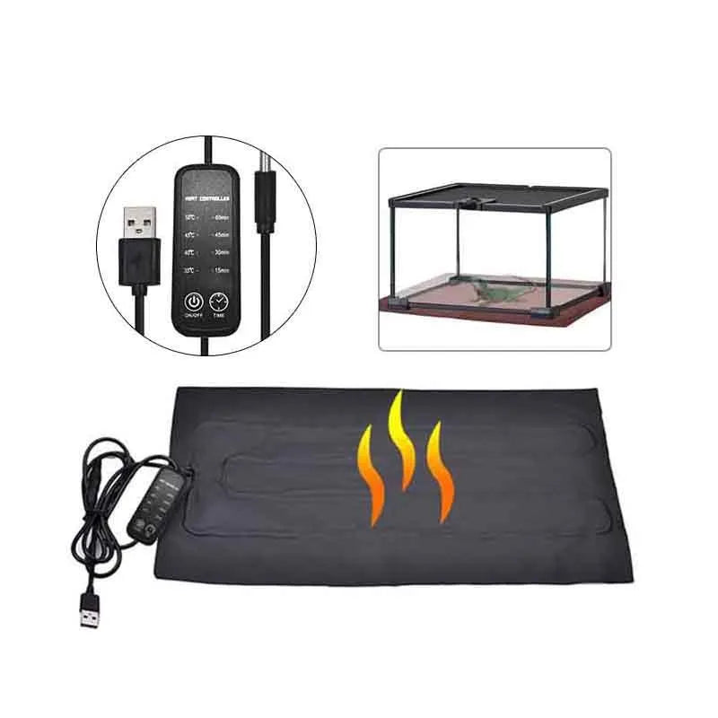 Reptile heating pad with adjustable thermostat switch and USB cable for warming pet bed
