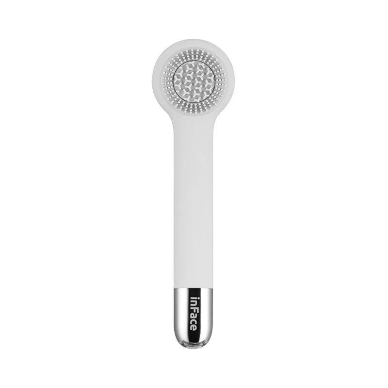 Grey and pink electric shower brush with rotating massage heads