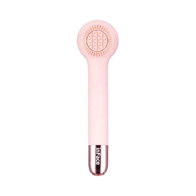 Grey and pink electric shower brush with rotating massage heads
