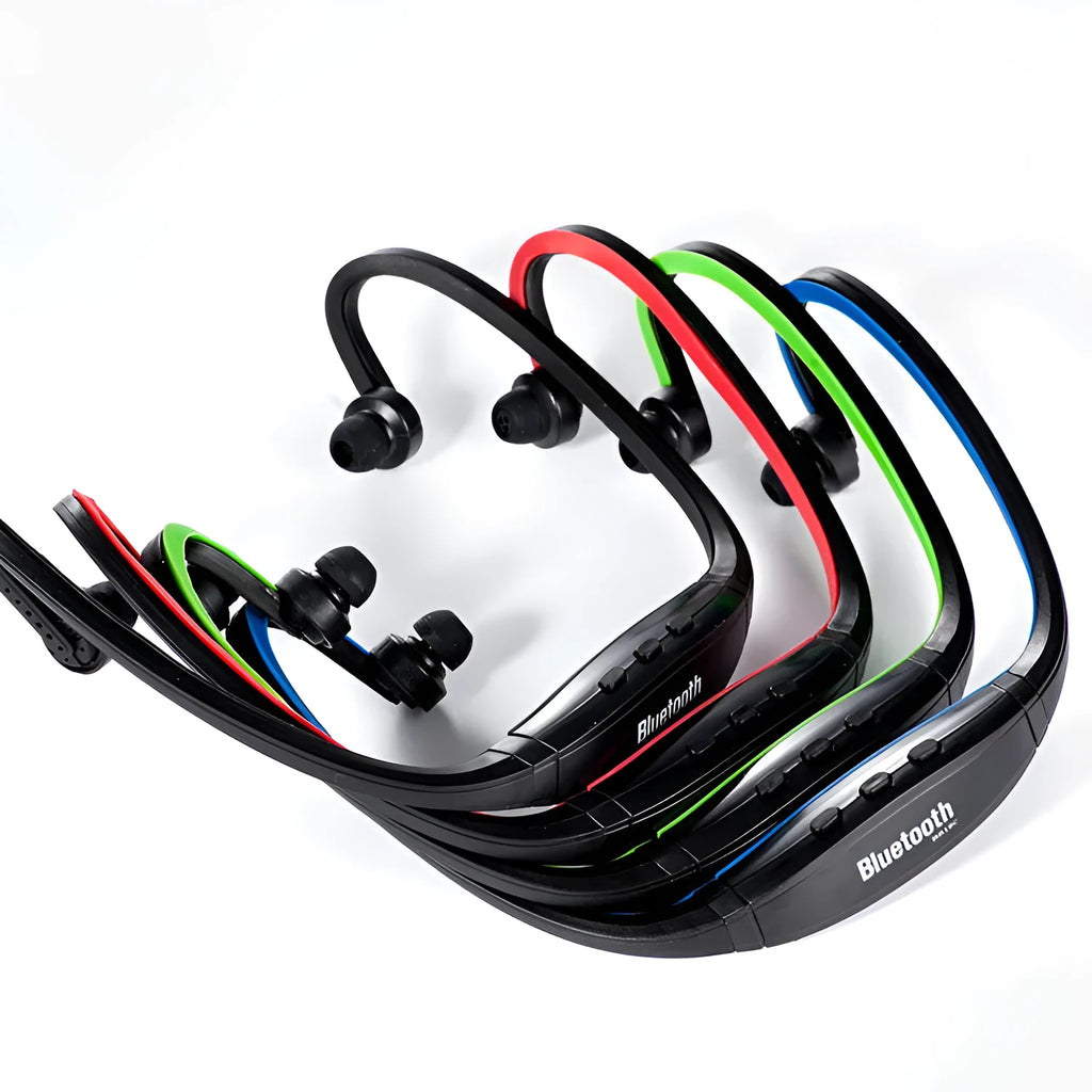 S9 rear-mounted wireless Bluetooth headset in Black with hanging ear design and power display