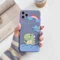 Blue frosted iPhone case with cartoon dinosaur print for iPhone 12 Pro Max
