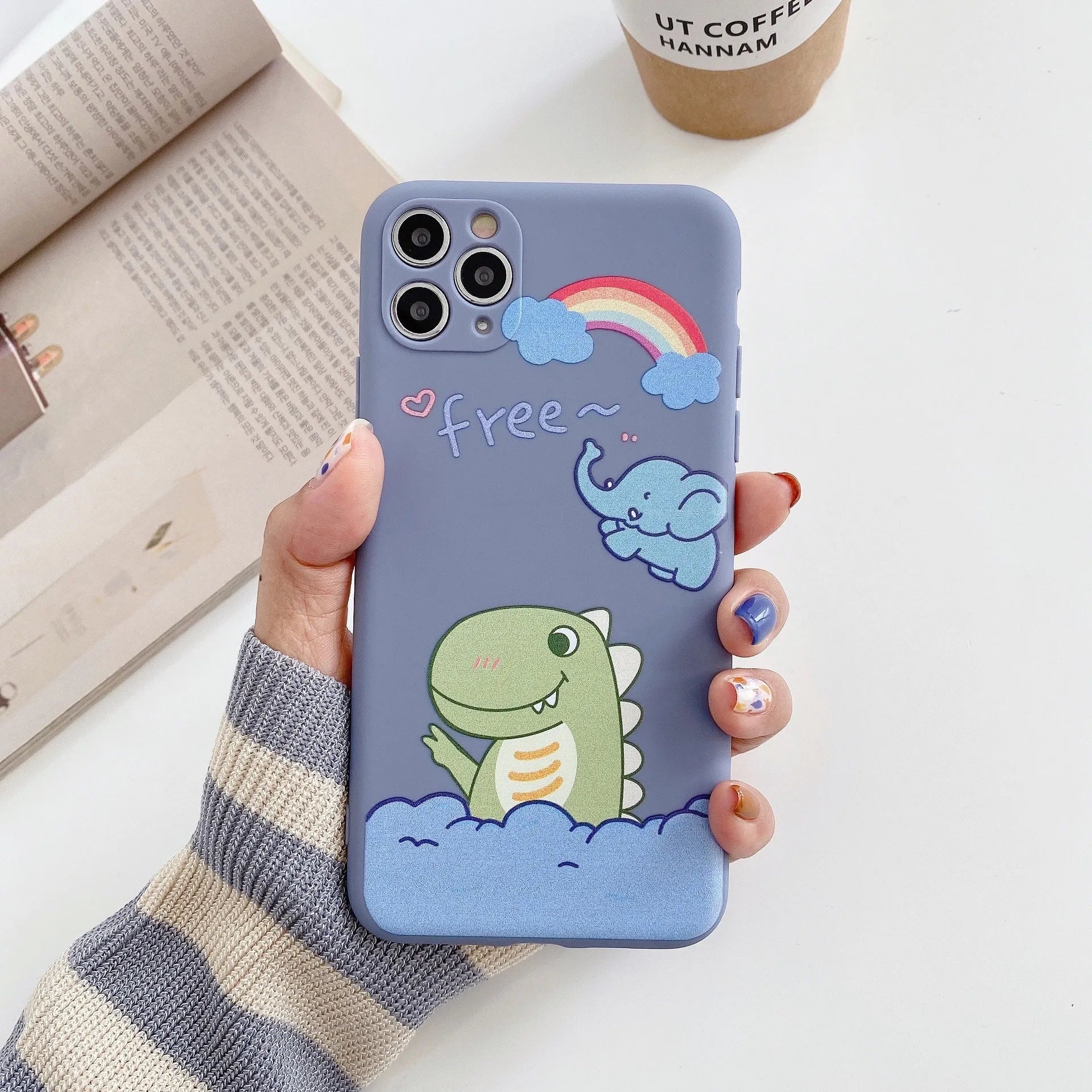Blue frosted iPhone case with cartoon dinosaur print for iPhone 12 Pro Max