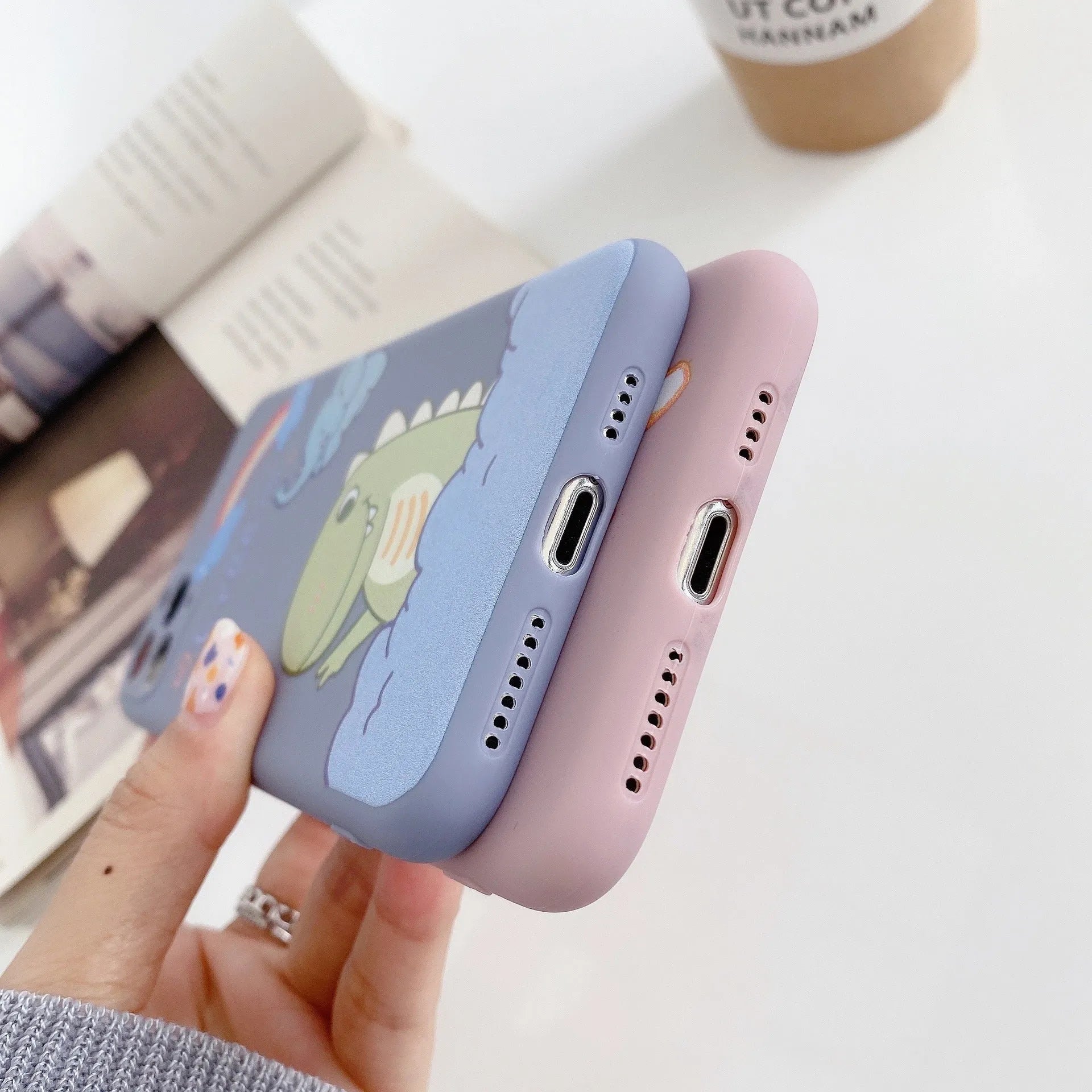 Blue frosted iPhone case with cartoon dinosaur print for iPhone 12 Pro Max