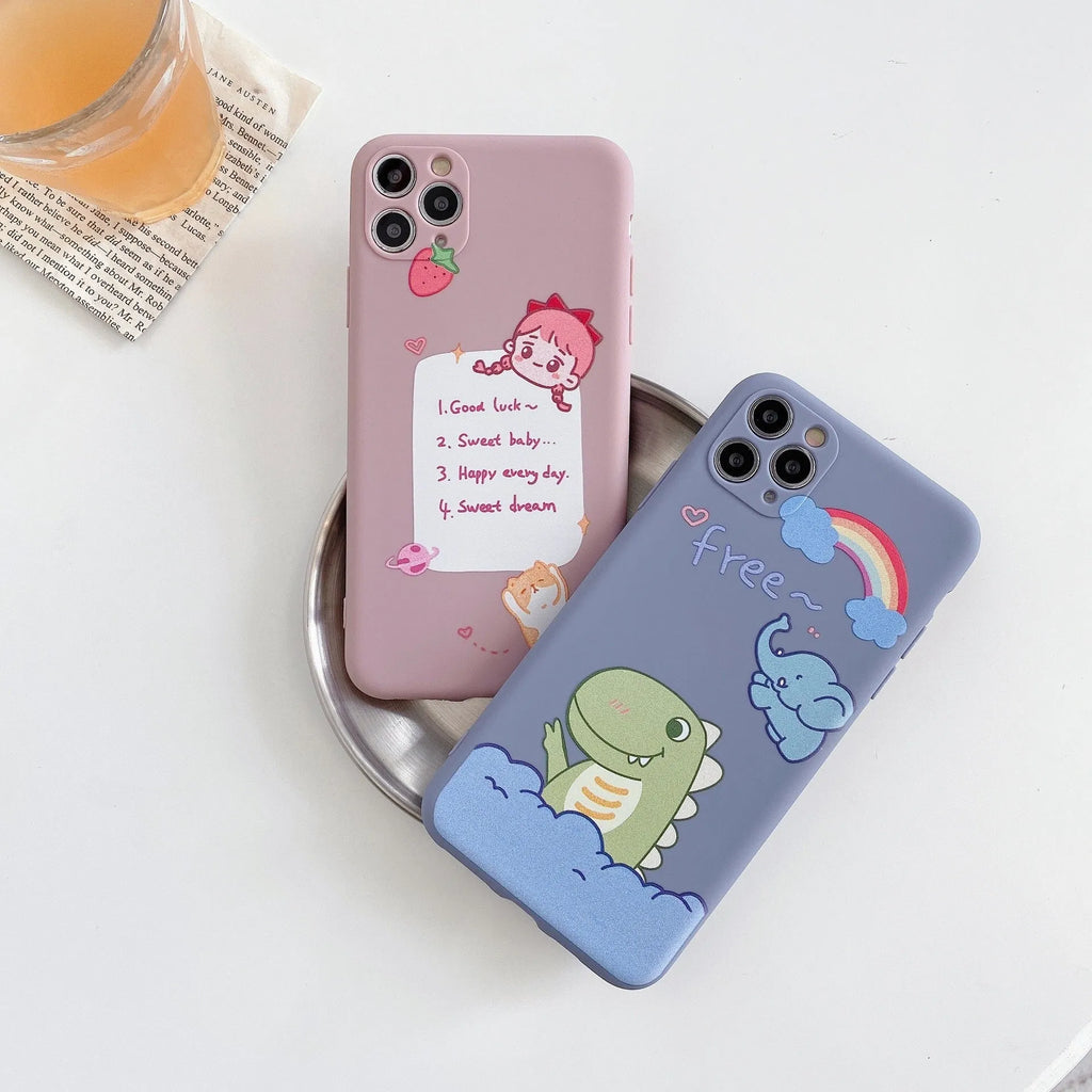 Blue frosted iPhone case with cartoon dinosaur print for iPhone 12 Pro Max