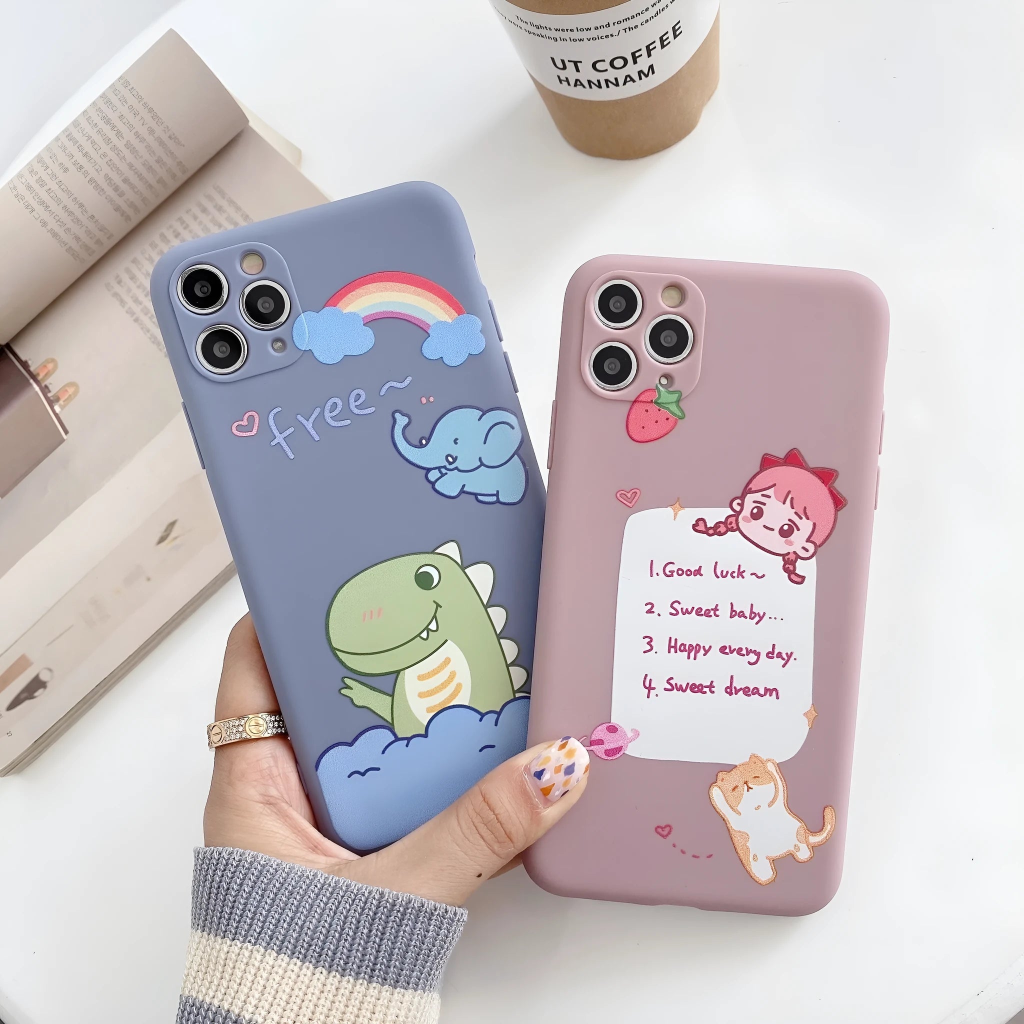 Blue frosted iPhone case with cartoon dinosaur print for iPhone 12 Pro Max