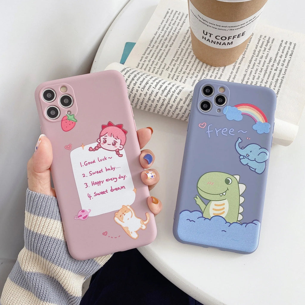 Blue frosted iPhone case with cartoon dinosaur print for iPhone 12 Pro Max