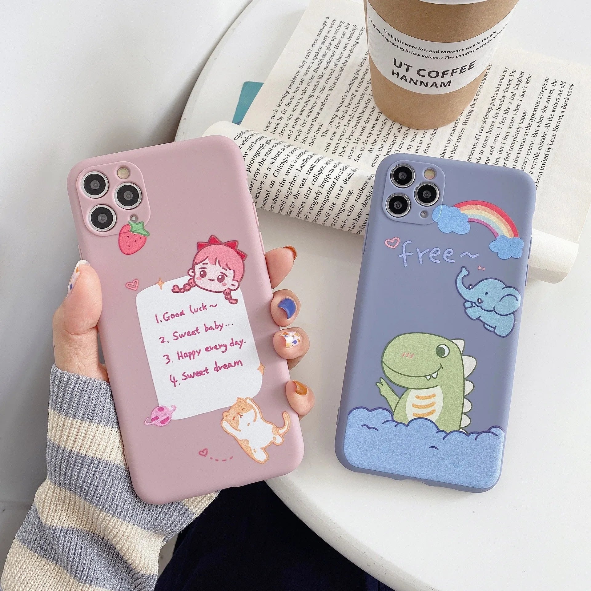 Blue frosted iPhone case with cartoon dinosaur print for iPhone 12 Pro Max