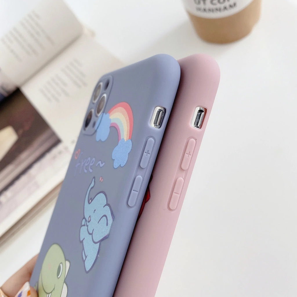 Blue frosted iPhone case with cartoon dinosaur print for iPhone 12 Pro Max